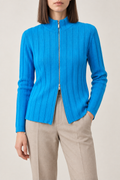 Merino Stand-Collar Zip Jacket, Cyan Blue, front