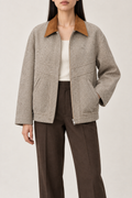 Merino Suede-Collar Jacket, Oatmeal Taupe, front