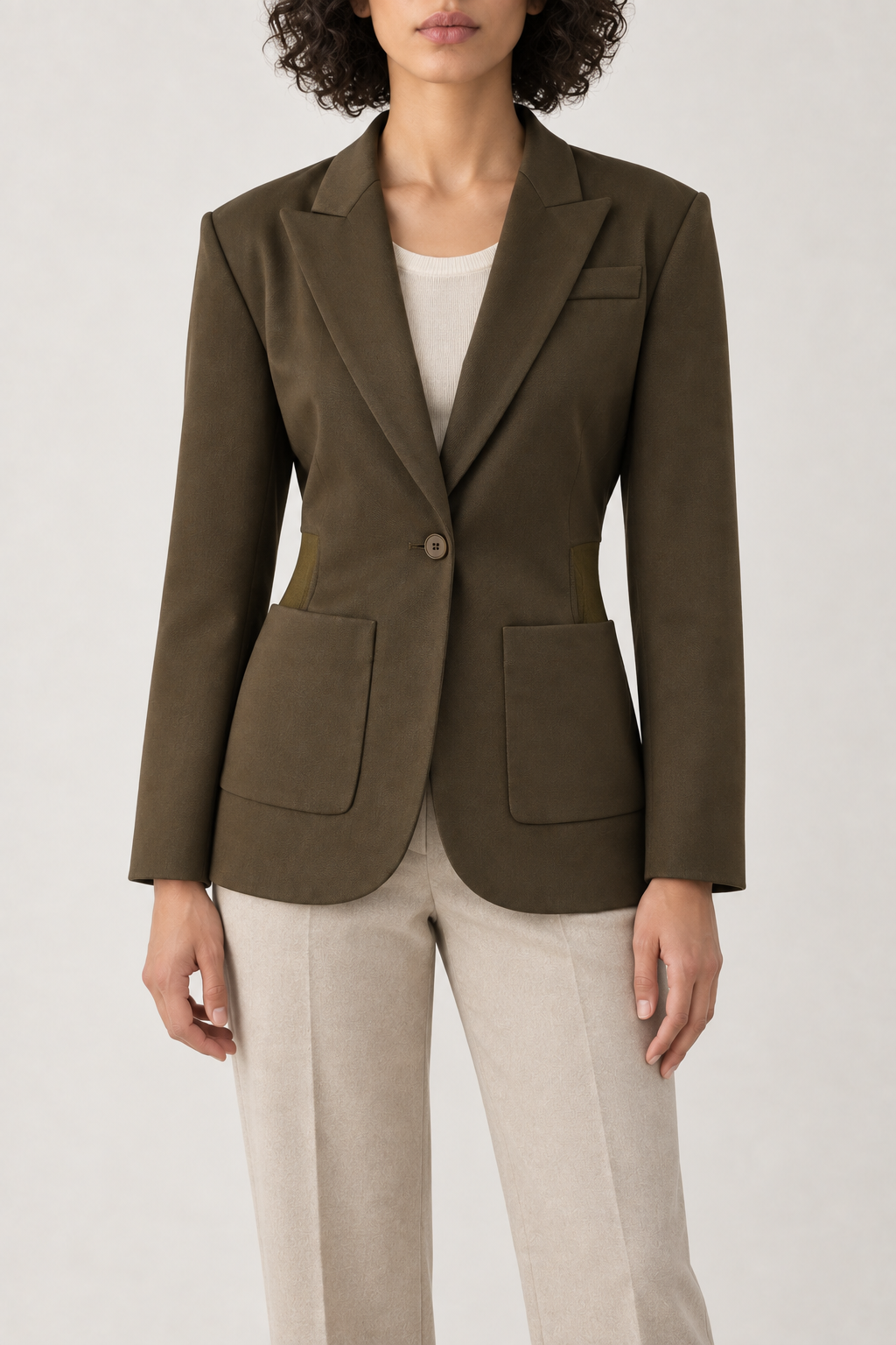 Merino Tailored Blazer, Olive Brown, front