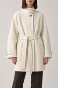 Merino Tie-Belt Coat, Cream, front