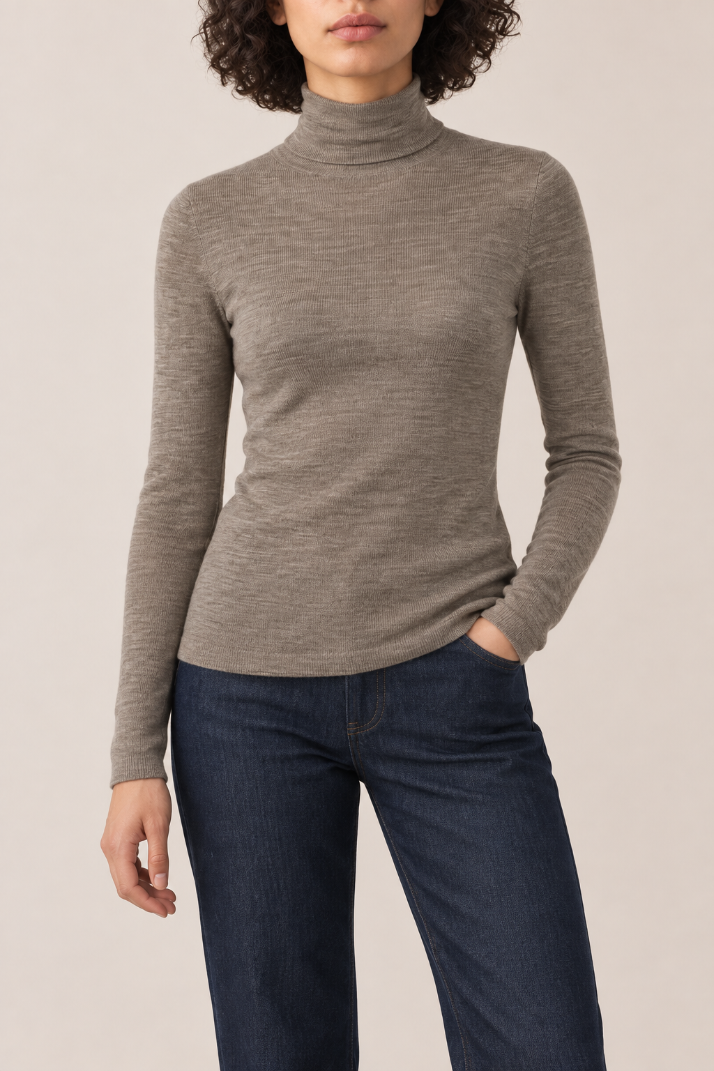Merino Turtleneck Sweater, Heather Coffee, front