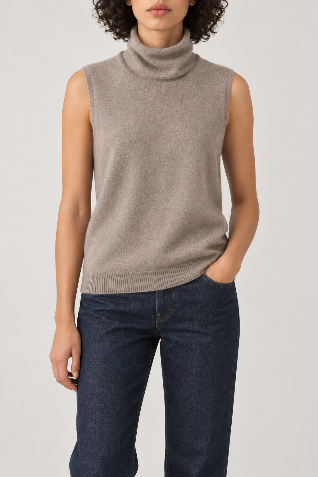 Merino Turtleneck Vest, Camel, front