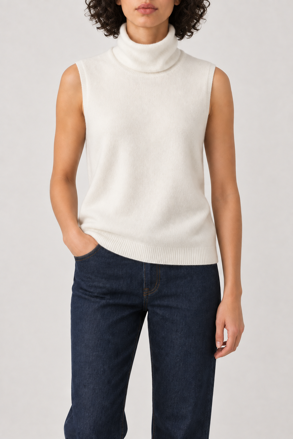 Merino Turtleneck Vest, Soft White, front
