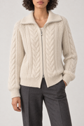 Merino Twist-Knit Zip Jacket, Ivory Oatmeal, front