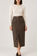 Merino Wool Skirt, Coffee Brown, front
