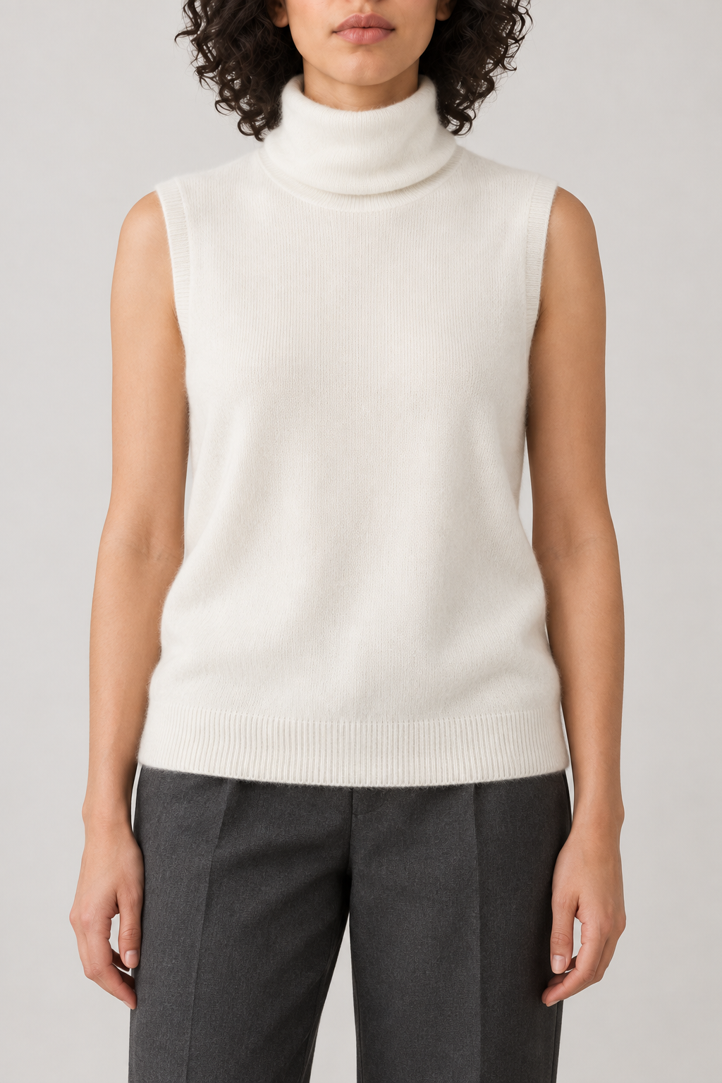 Cashmere Turtleneck Vest, Soft White, front
