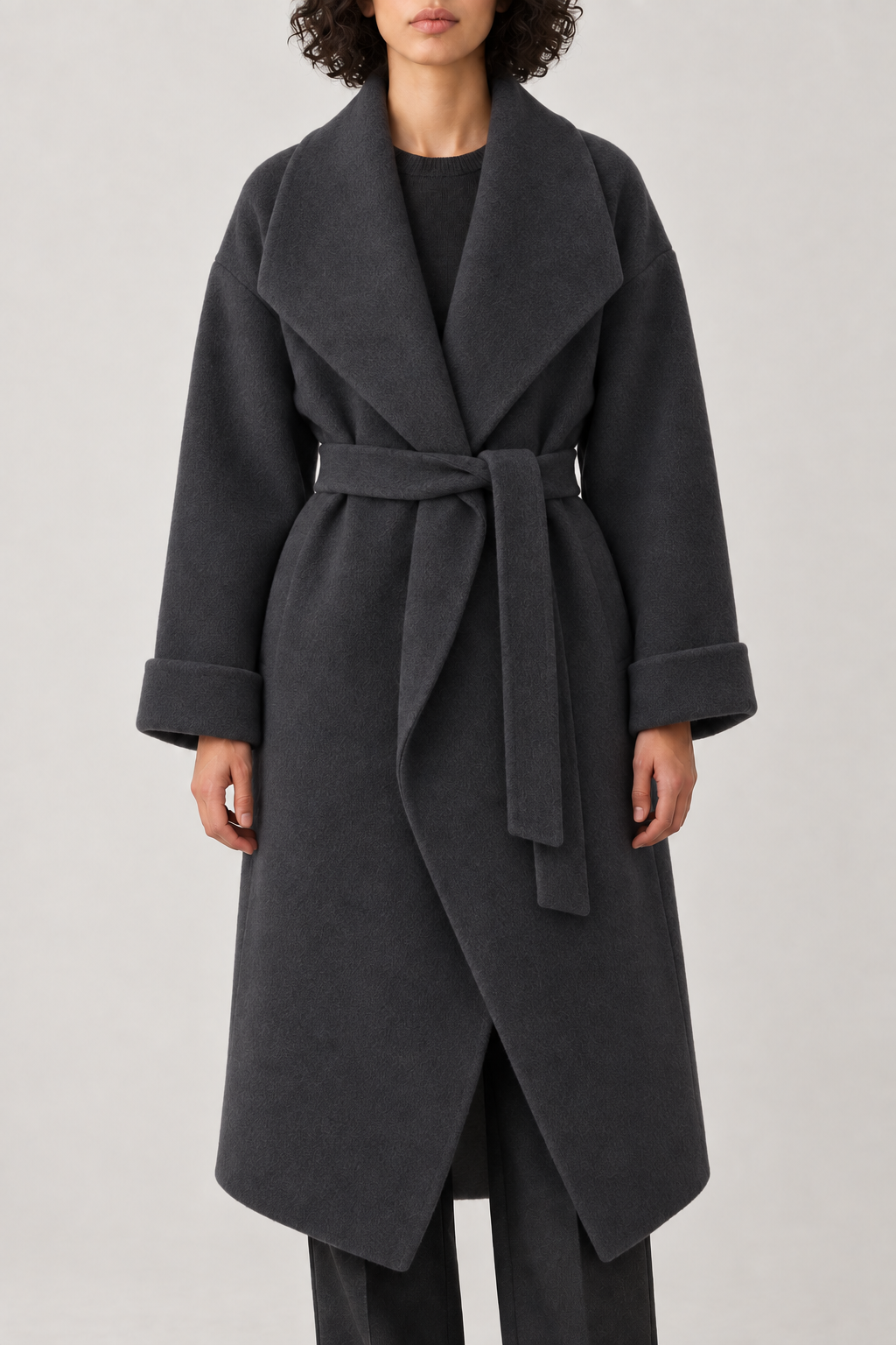Cashmere Cape-Shawl Coat, Charcoal, front