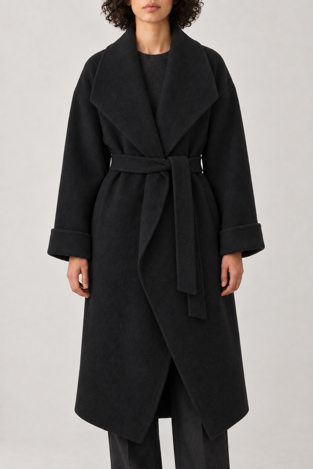 Cashmere Cape-Shawl Coat, Black, front