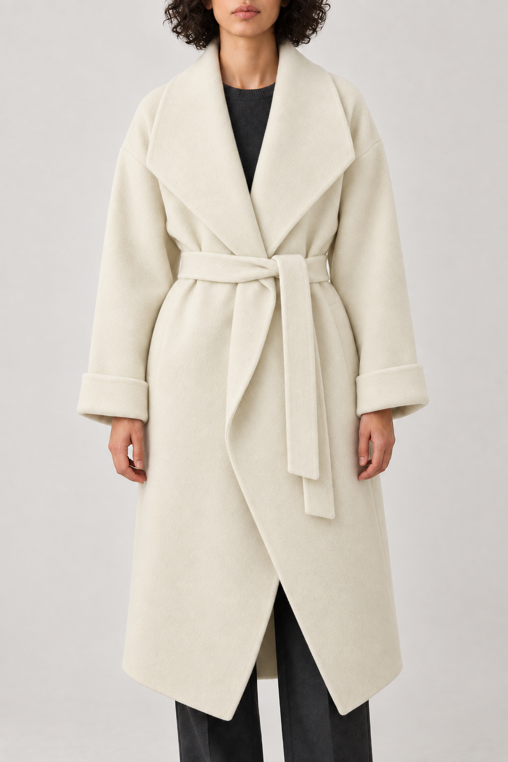 Cashmere Cape-Shawl Coat, Cream, front