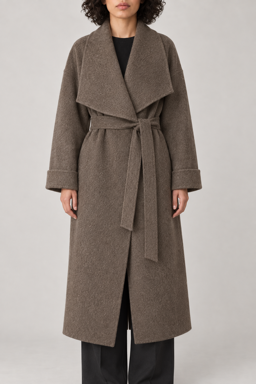Cashmere Cape-Shawl Coat, Taupe Brown, front