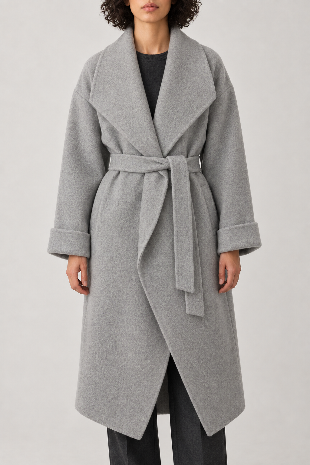 Cashmere Cape-Shawl Coat, Light Grey, front