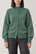 Cashmere Brushed Mockneck Cardigan, Heather Green, front