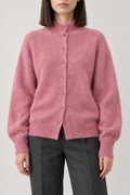 Cashmere Brushed Mockneck Cardigan, Rose Pink, front