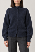 Cashmere Brushed Mockneck Cardigan, Deep Navy, front