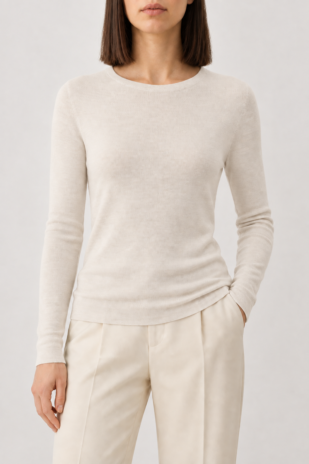 Merino Crewneck Sweater, Off White, front
