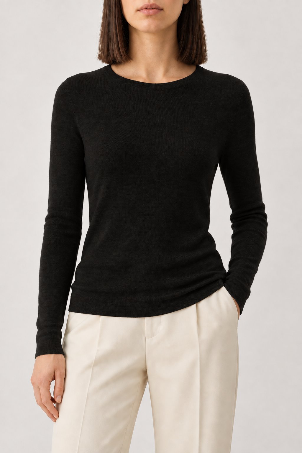 Merino Crewneck Sweater, Black, front