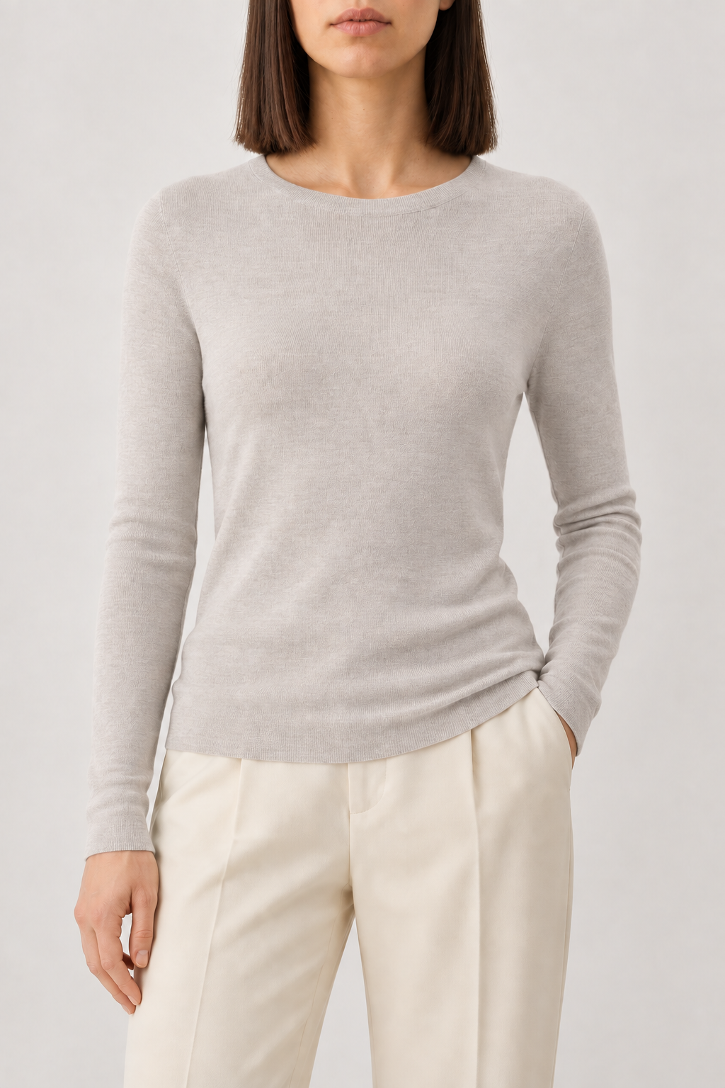 Merino Crewneck Sweater, Pearl Grey, front