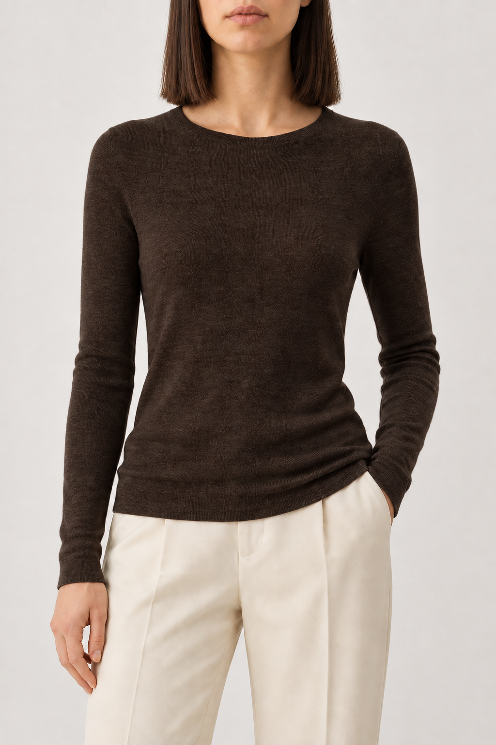 Merino Crewneck Sweater, Espresso, front