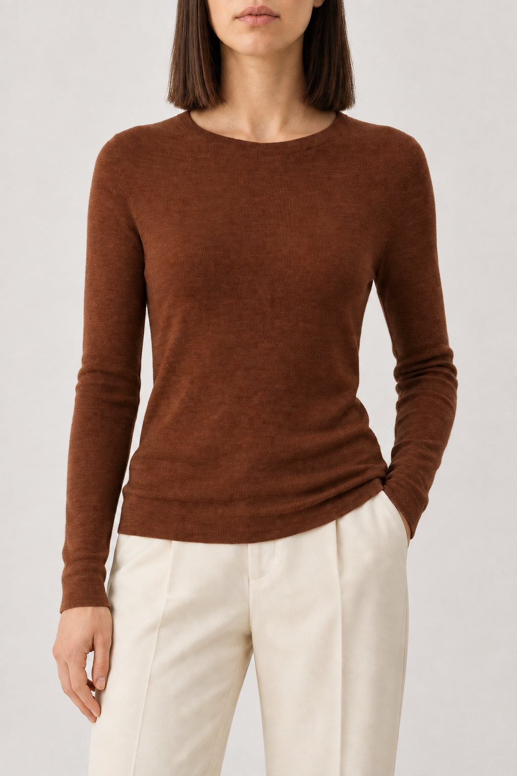 Merino Crewneck Sweater, Rust Brown, front
