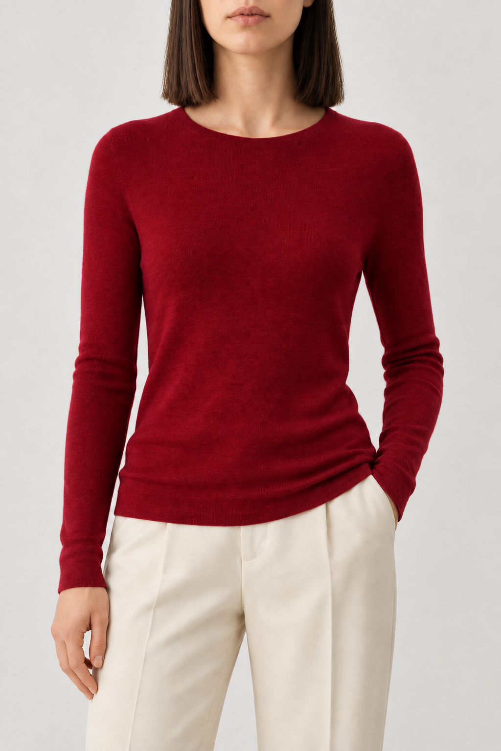 Merino Crewneck Sweater, Wine Red, front