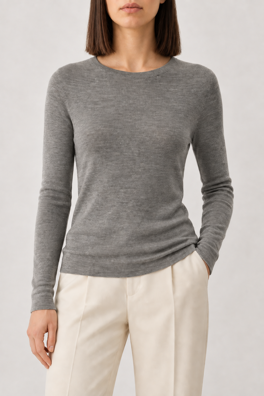 Merino Crewneck Sweater, Heather Grey, front