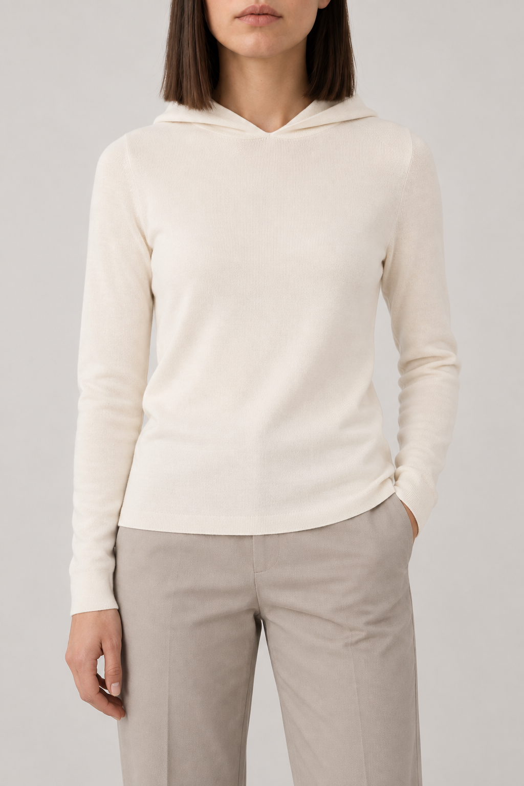 Merino Seamless Hoodie, Ivory, front