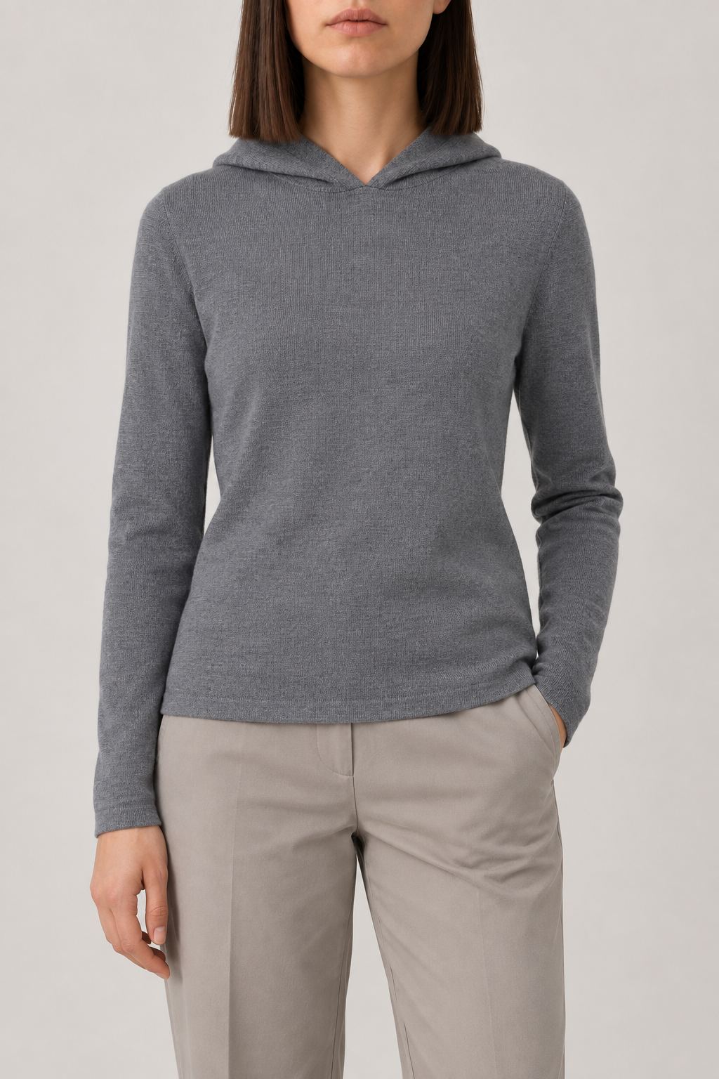 Merino Seamless Hoodie, Heather Grey, front