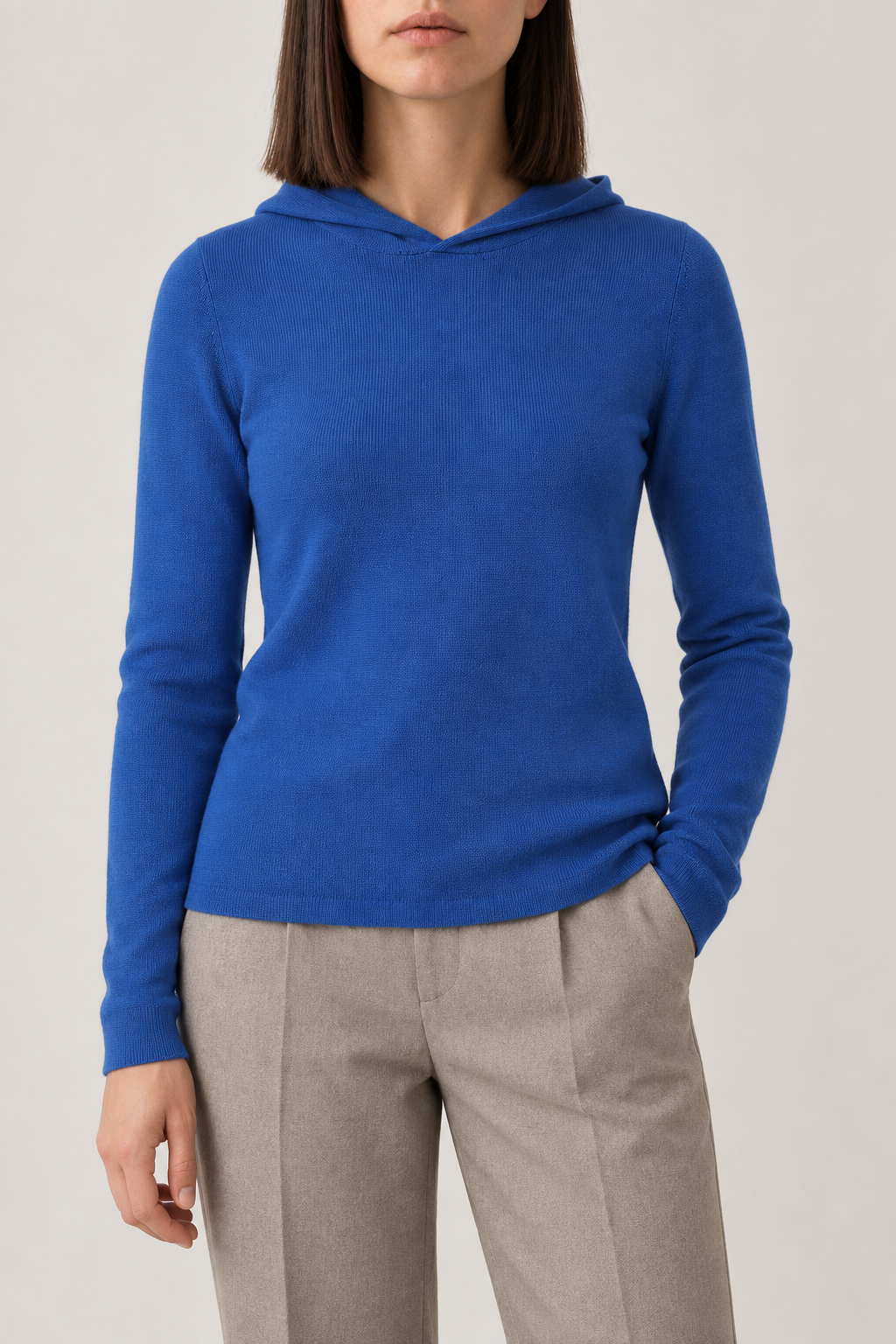Merino Seamless Hoodie, Cobalt Blue, front