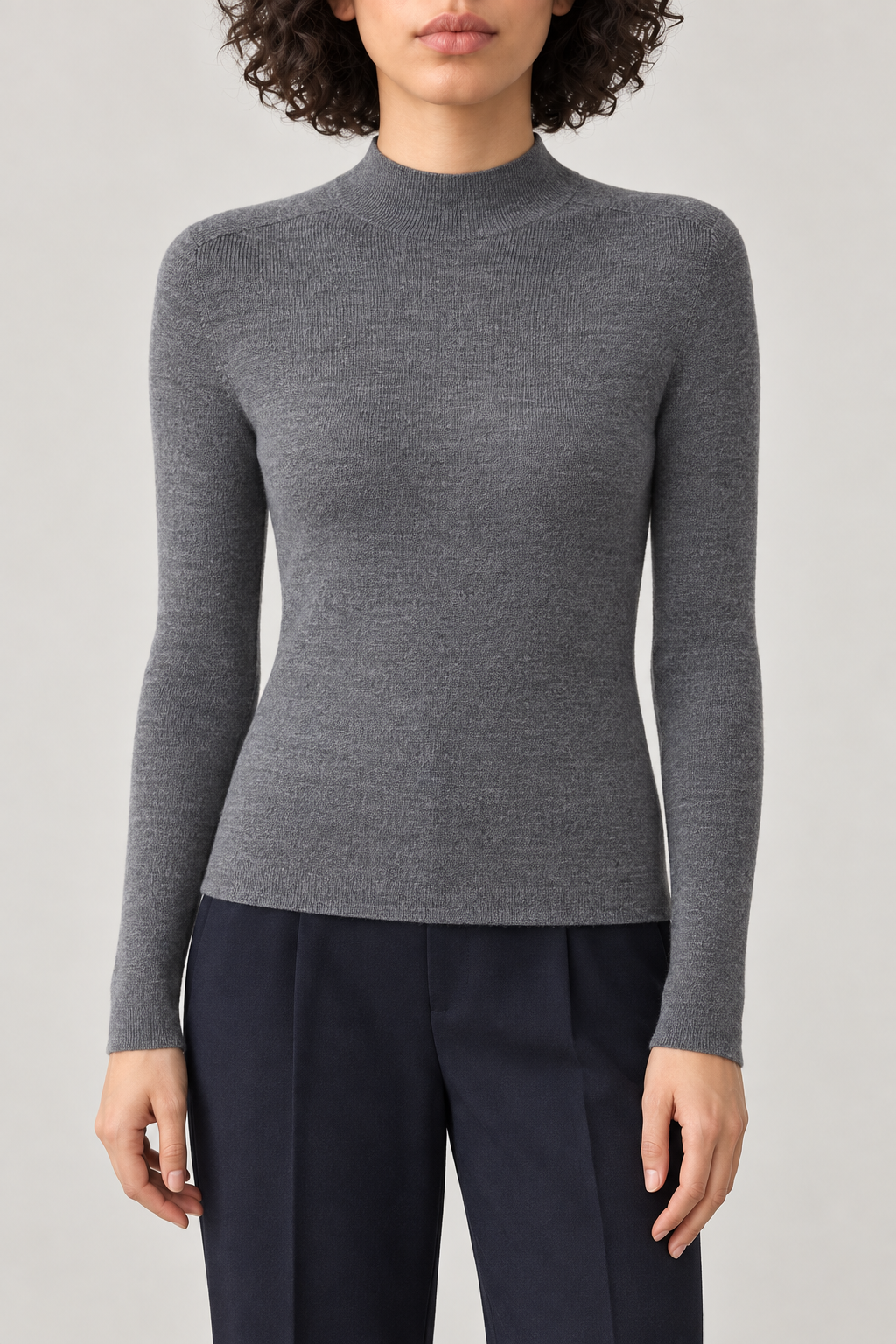 Merino Slim Mockneck Sweater, Medium Grey, front