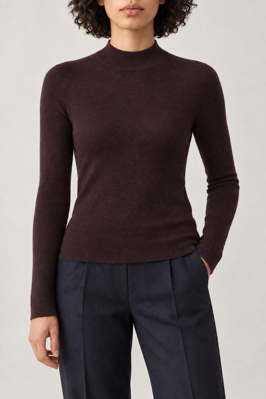 Merino Slim Mockneck Sweater, Dark Plum, front