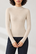 Merino Slim Mockneck Sweater, Oat Beige, front