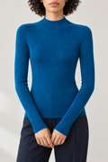 Merino Slim Mockneck Sweater, Ocean Blue, front