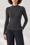 Merino Slim Mockneck Sweater, Charcoal, front