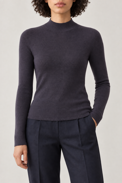 Merino Slim Mockneck Sweater, Plum Grey, front