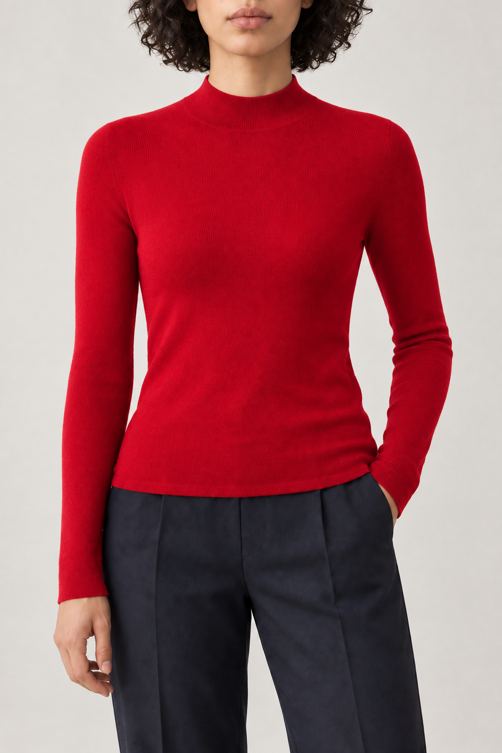 Merino Slim Mockneck Sweater, Scarlet Red, front