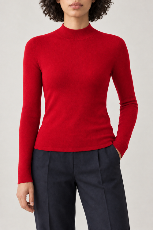 Merino Slim Mockneck Sweater, Scarlet Red, front