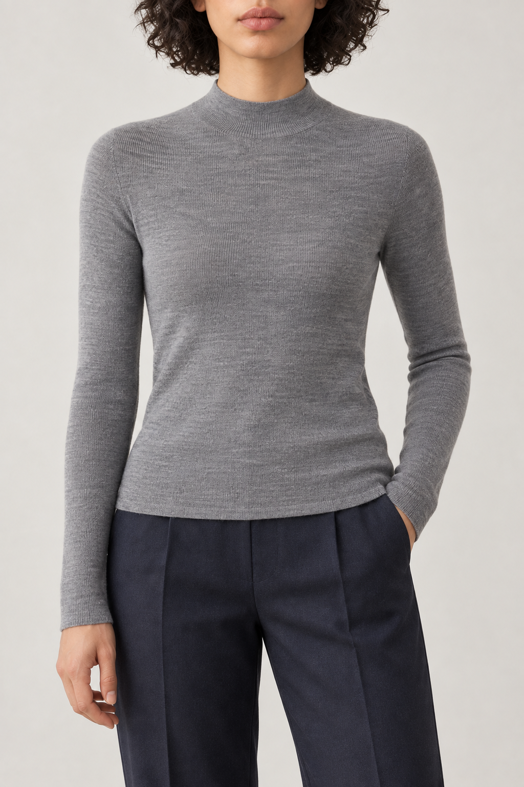 Merino Slim Mockneck Sweater, Light Grey, front