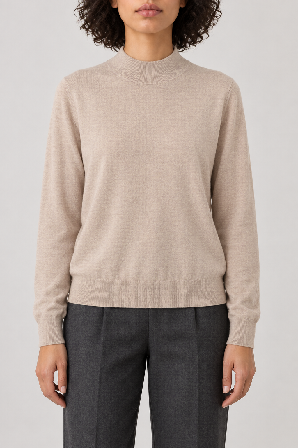 Merino Mockneck Sweater, Rose Beige, front