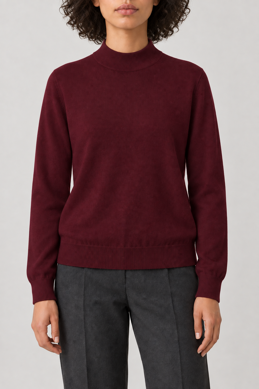Merino Mockneck Sweater, Burgundy, front