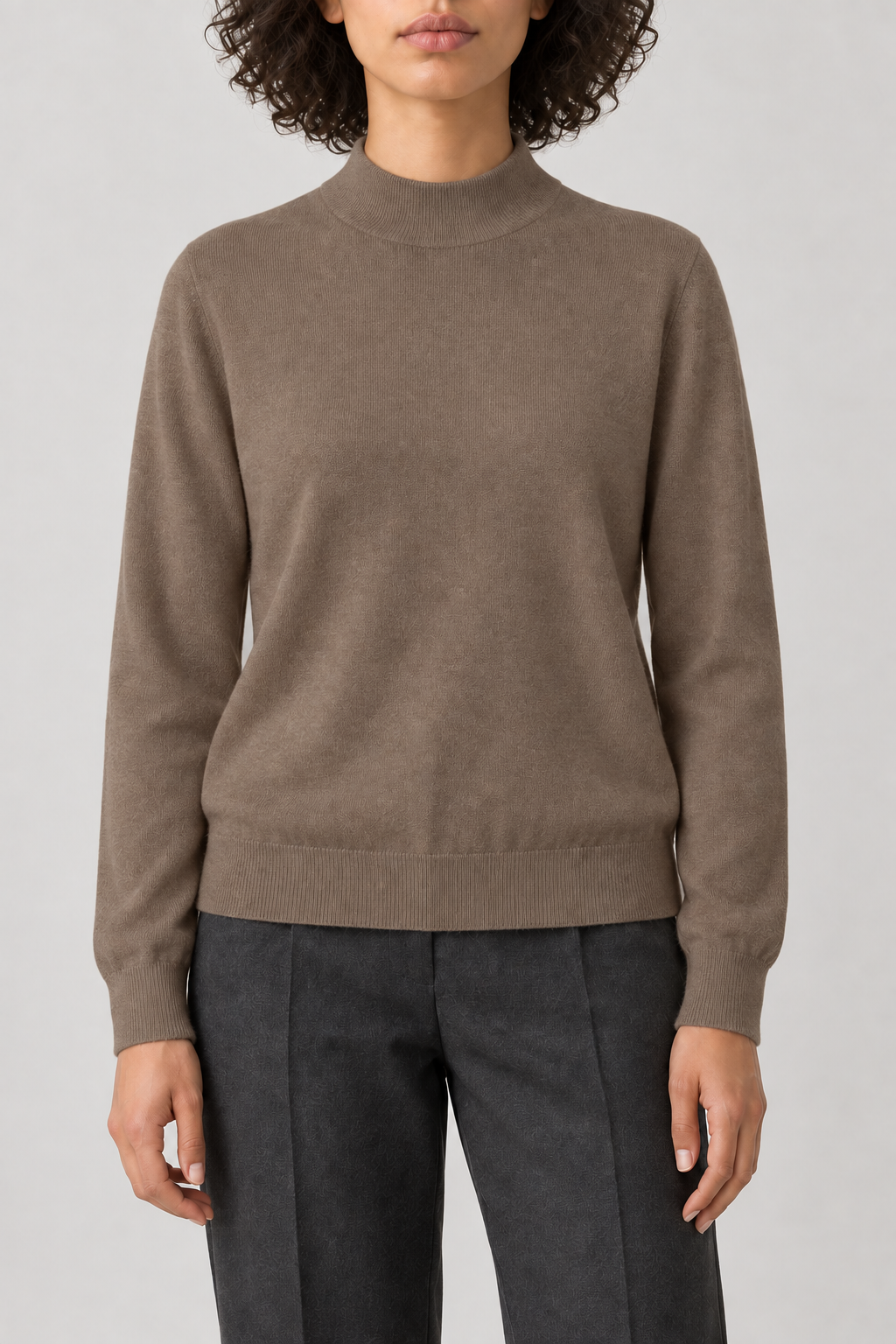 Merino Mockneck Sweater, Taupe, front