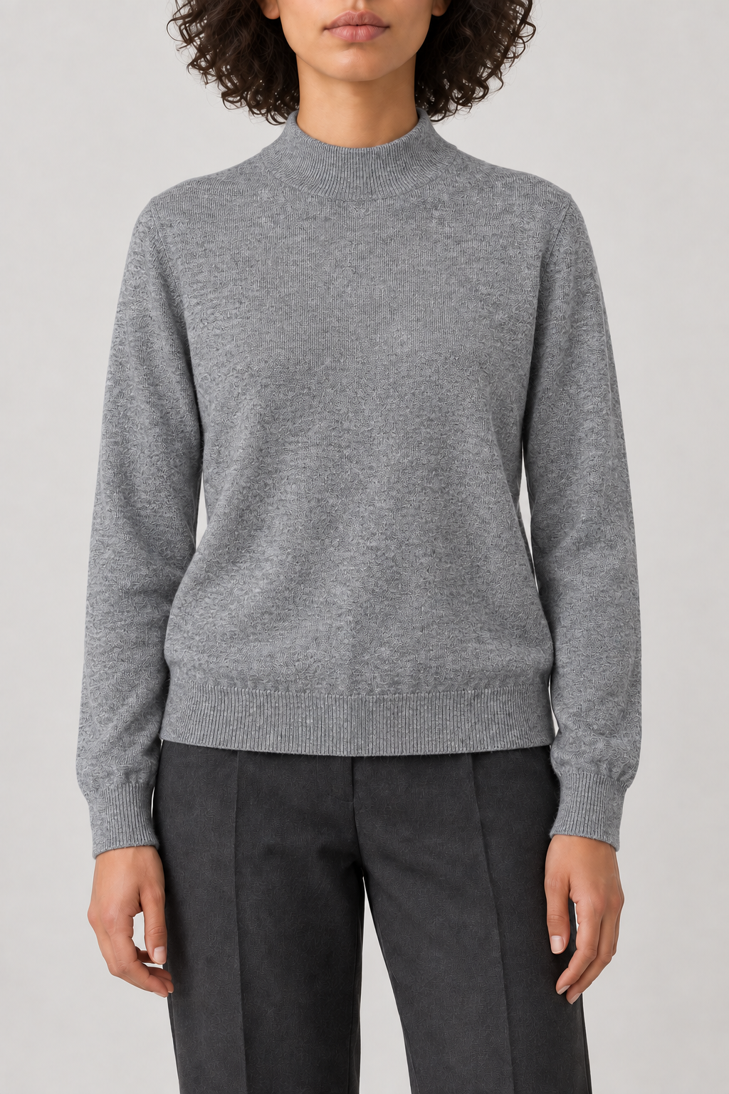 Merino Mockneck Sweater, Heather Grey, front