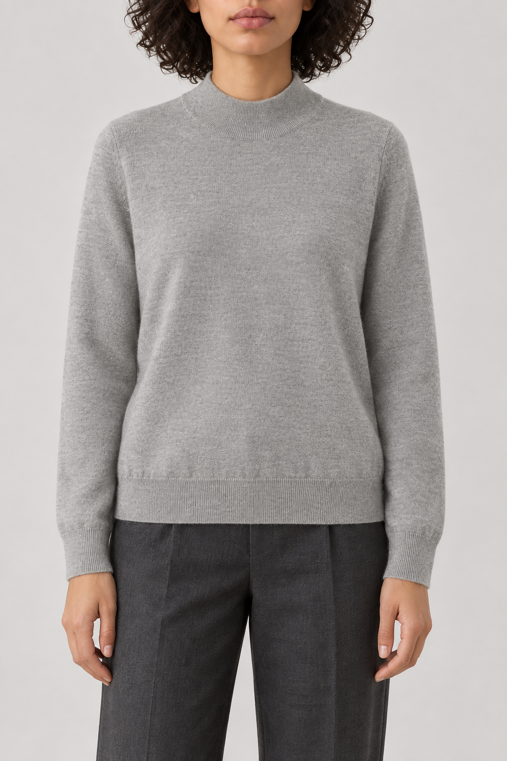 Merino Mockneck Sweater, Silver Grey, front