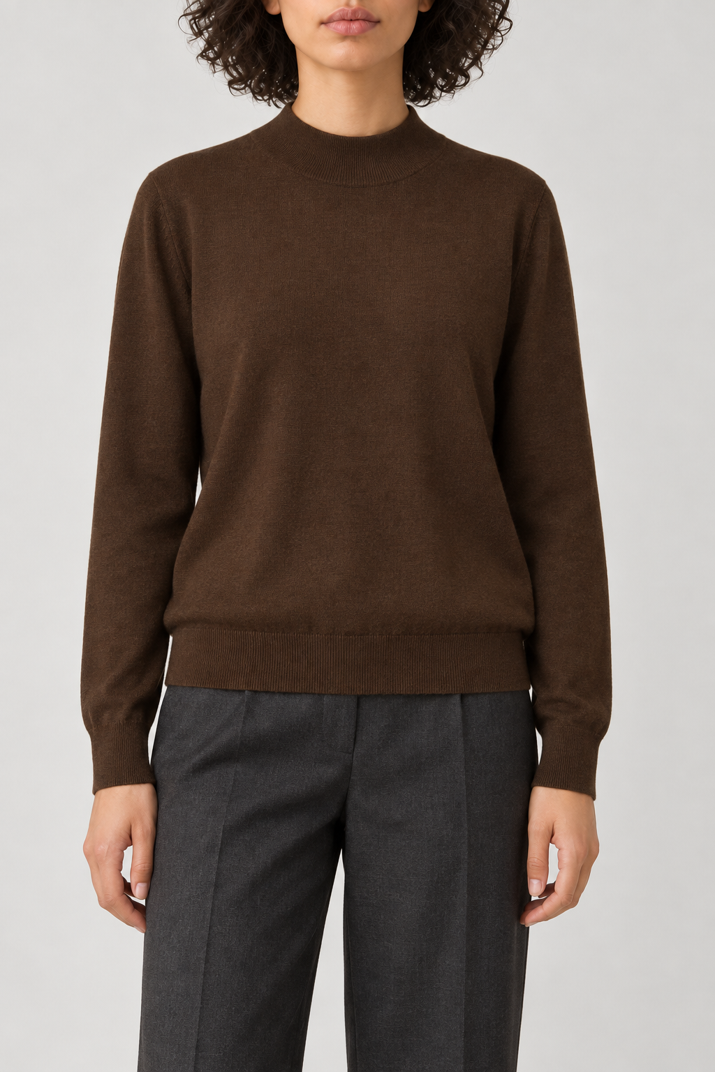 Merino Mockneck Sweater, Chocolate, front
