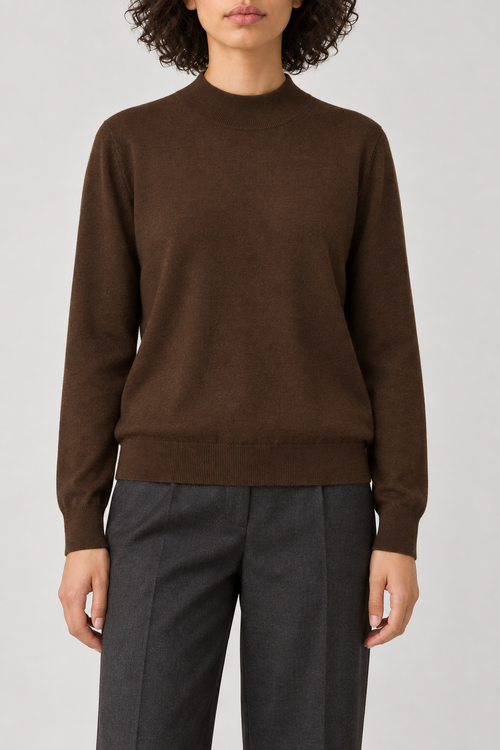 Merino Mockneck Sweater, Chocolate, front