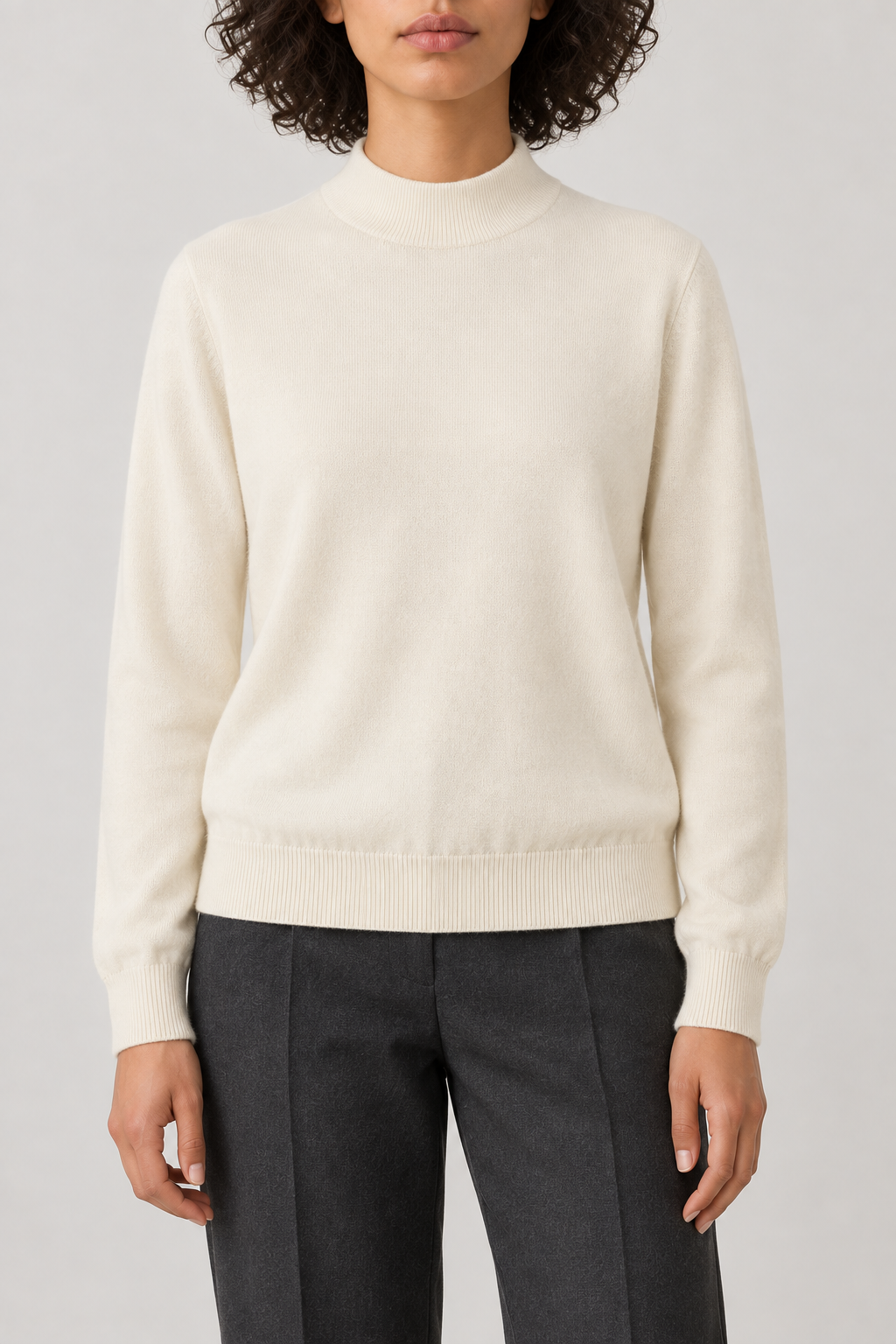 Merino Mockneck Sweater, Pearl White, front