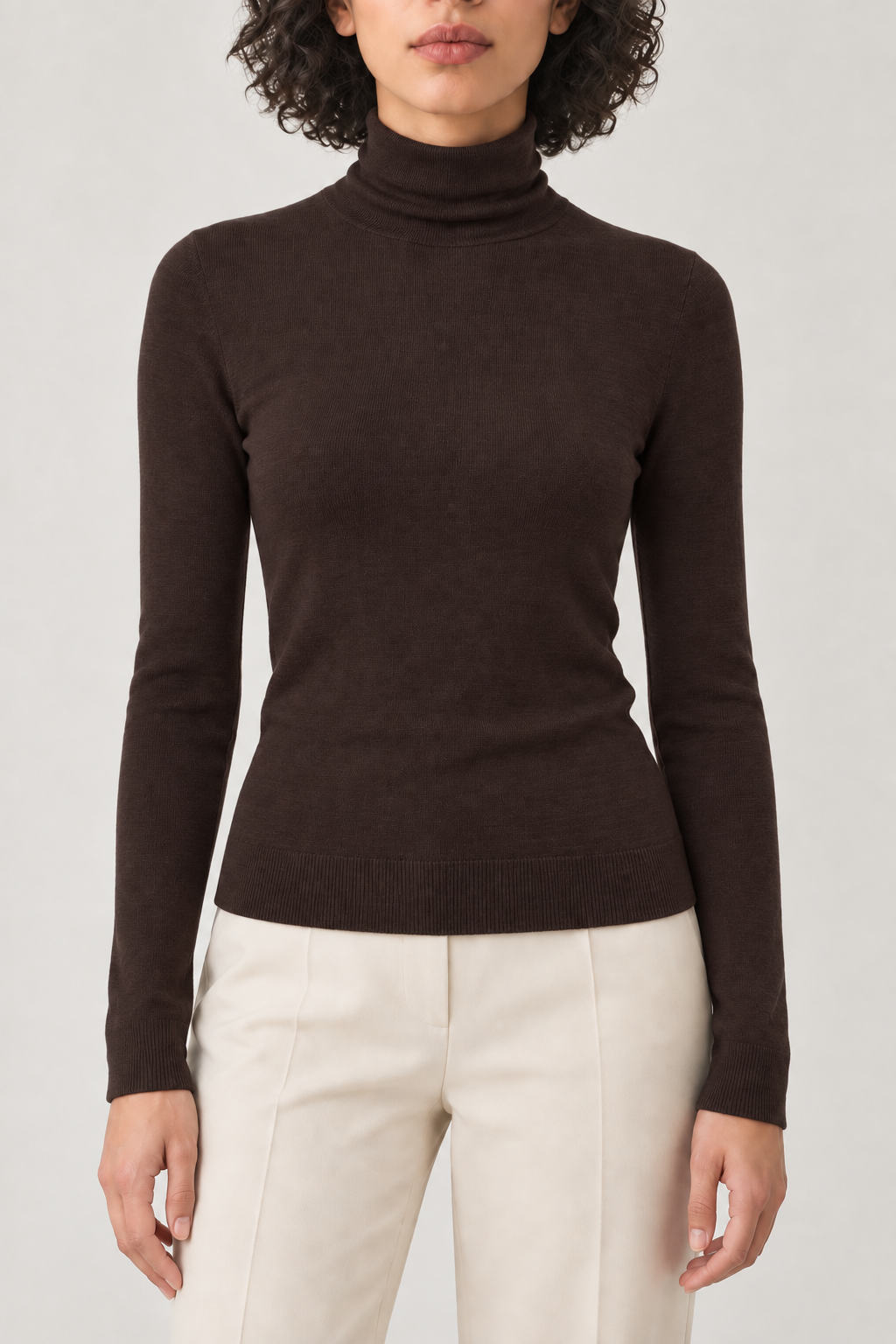 Merino Turtleneck Sweater, Espresso, front