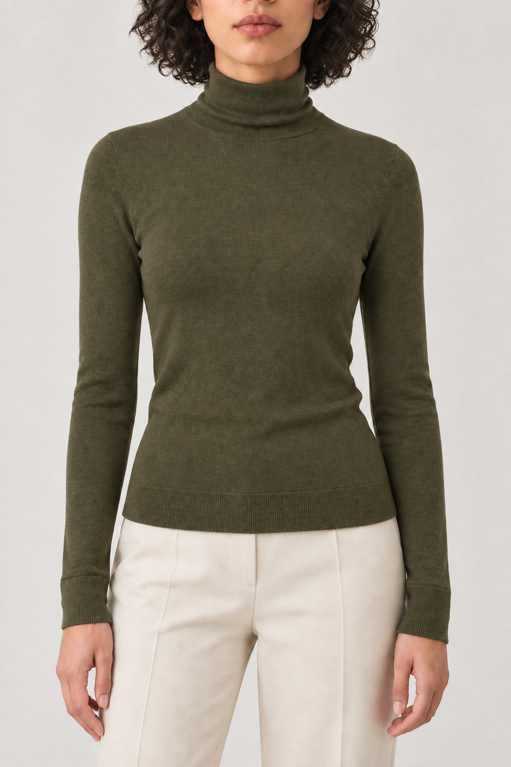Merino Turtleneck Sweater, Olive, front