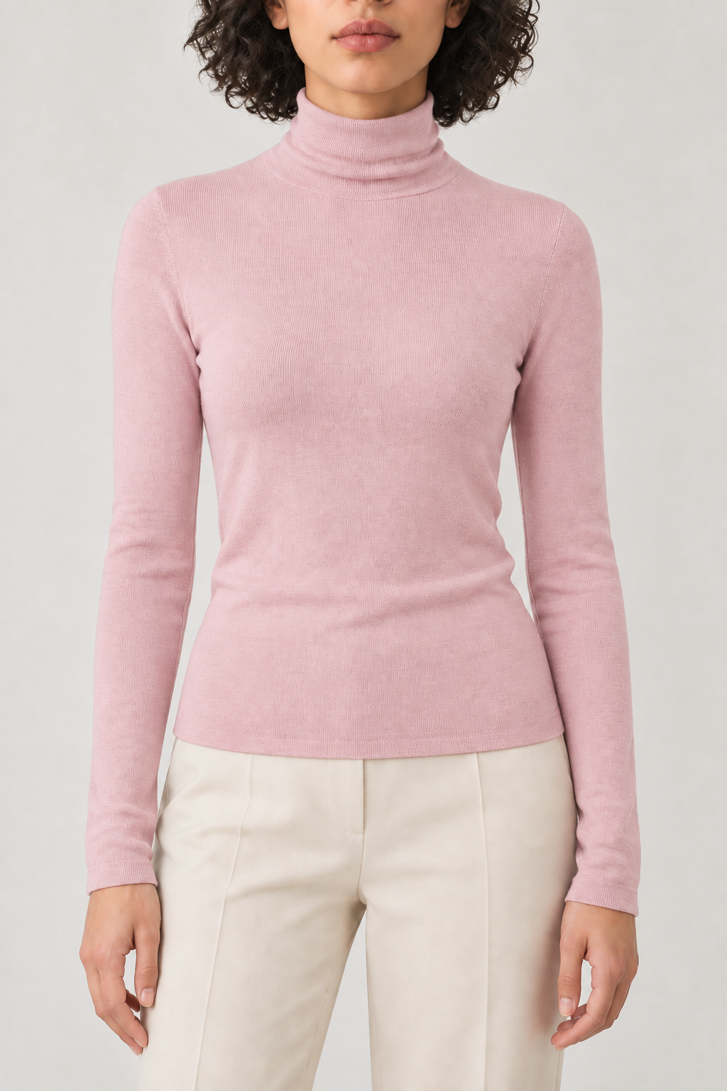 Merino Turtleneck Sweater, Rose Pink, front
