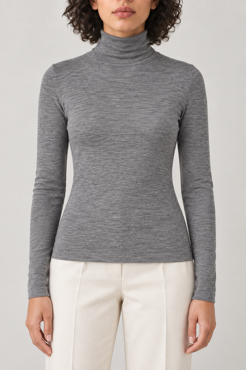 Merino Turtleneck Sweater, Heather Grey, front