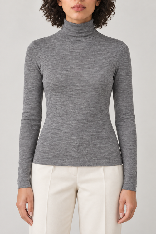 Merino Turtleneck Sweater, Heather Grey, front